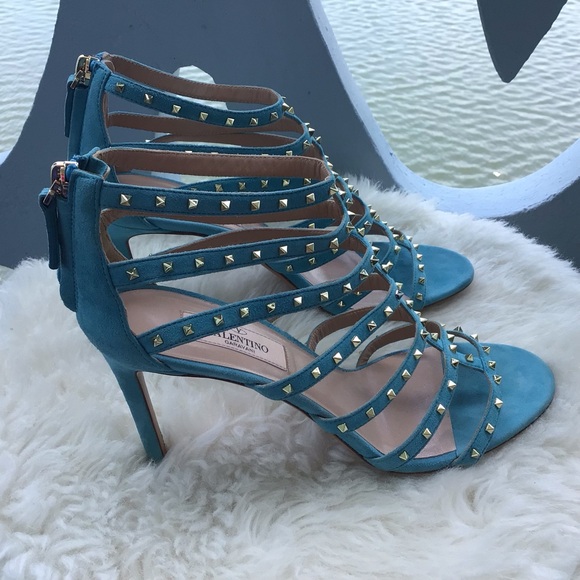 Valentino Garavani Shoes - Valentino Garavani Rockstud Lovestud Caged Suede Leather Stiletto Heel Baby Blue